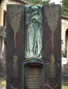 art nouveau detail on Alfred Pettitt headstone Brompton Cemetery